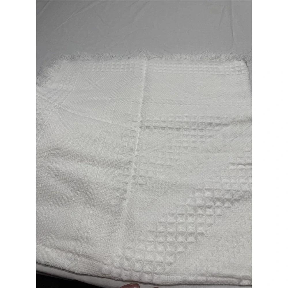 Vintage Baby Blanket White Woven Infant Shawl 40